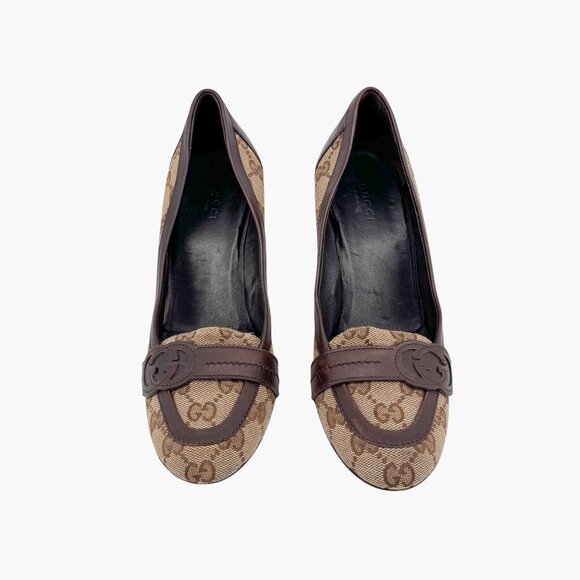 Gucci Interlocking G Beige GG Logo Canvas Heels Pumps Size 7 Women - Picture 2 of 15